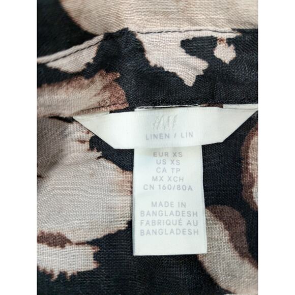 H&M Linen Animal Print Button Front Long Sleeve Oversized Top Size XS - Picture 4 of 5